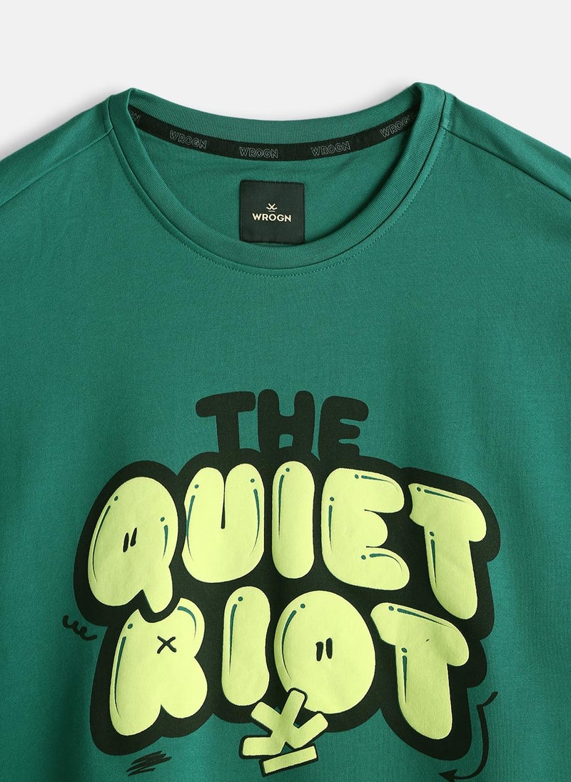 روجن Puff Print Oversized Fit T-Shirt | Green - Image 3